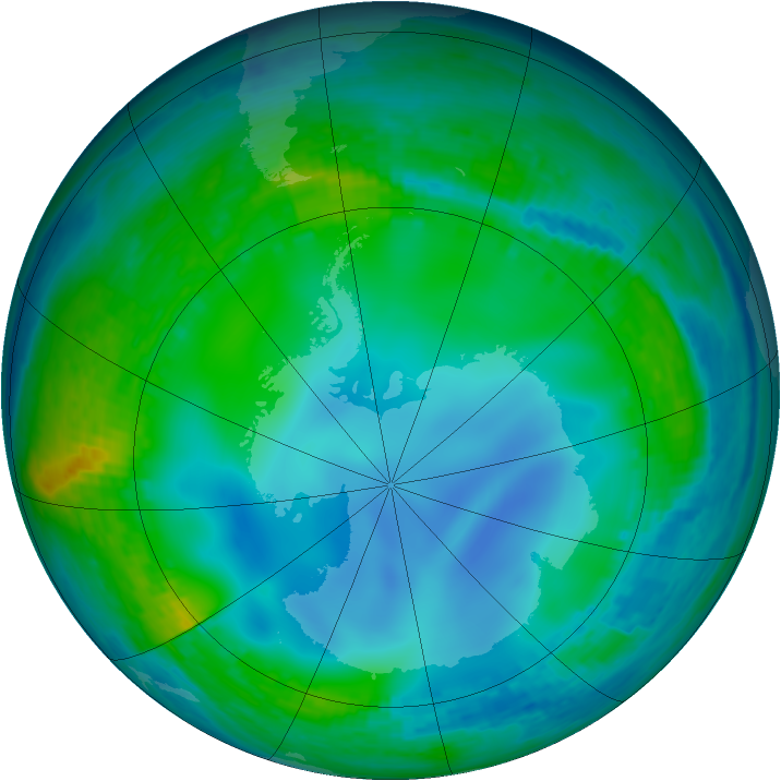 Antarctic ozone map for 01 June 2003